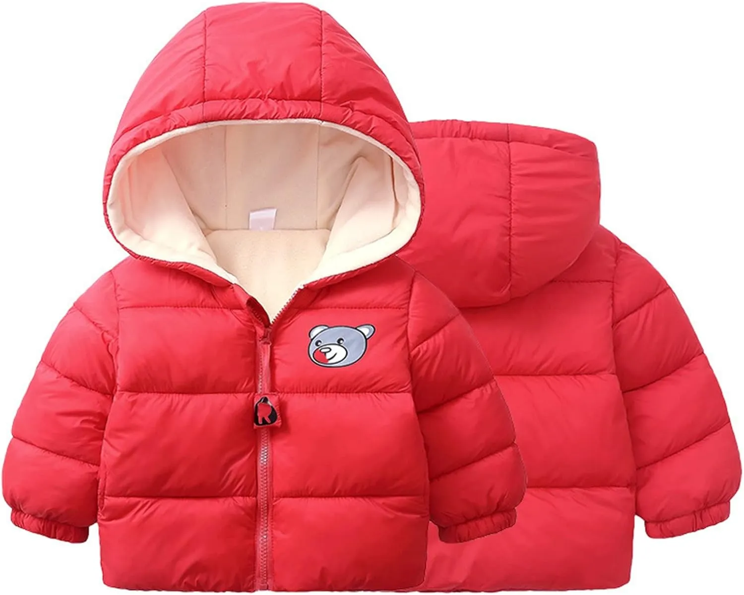 Kids Toddler Baby Girls Boys Winter Warm Thick Cotton Long Sleeve Bear Hooded Padded Clothes Coat Boys Racing Jacket