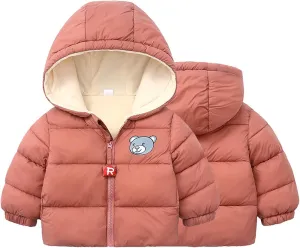 Kids Toddler Baby Girls Boys Winter Warm Thick Cotton Long Sleeve Bear Hooded Padded Clothes Coat Girls Denim