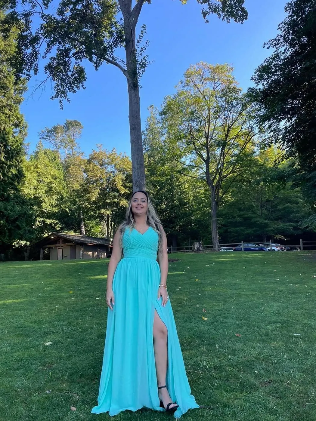 kosoze V Neck Chiffon Bridesmaid Dresses for Wedding A-Line Pleated Wedding Guest Dresses with Slit