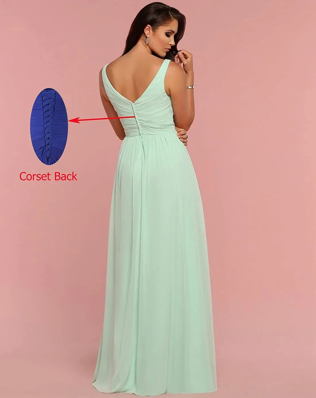 kosoze V Neck Chiffon Bridesmaid Dresses for Wedding A-Line Pleated Wedding Guest Dresses with Slit