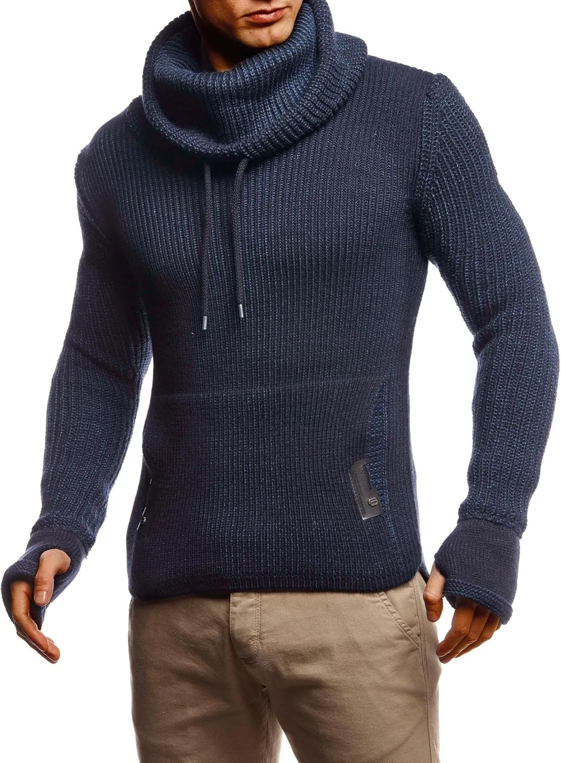 Leif Nelson Mens Knitted Pullover | Long-Sleeved Slim fit Shirt | Basic Longsleeve Sweatshirt with Shawl Collar for Men