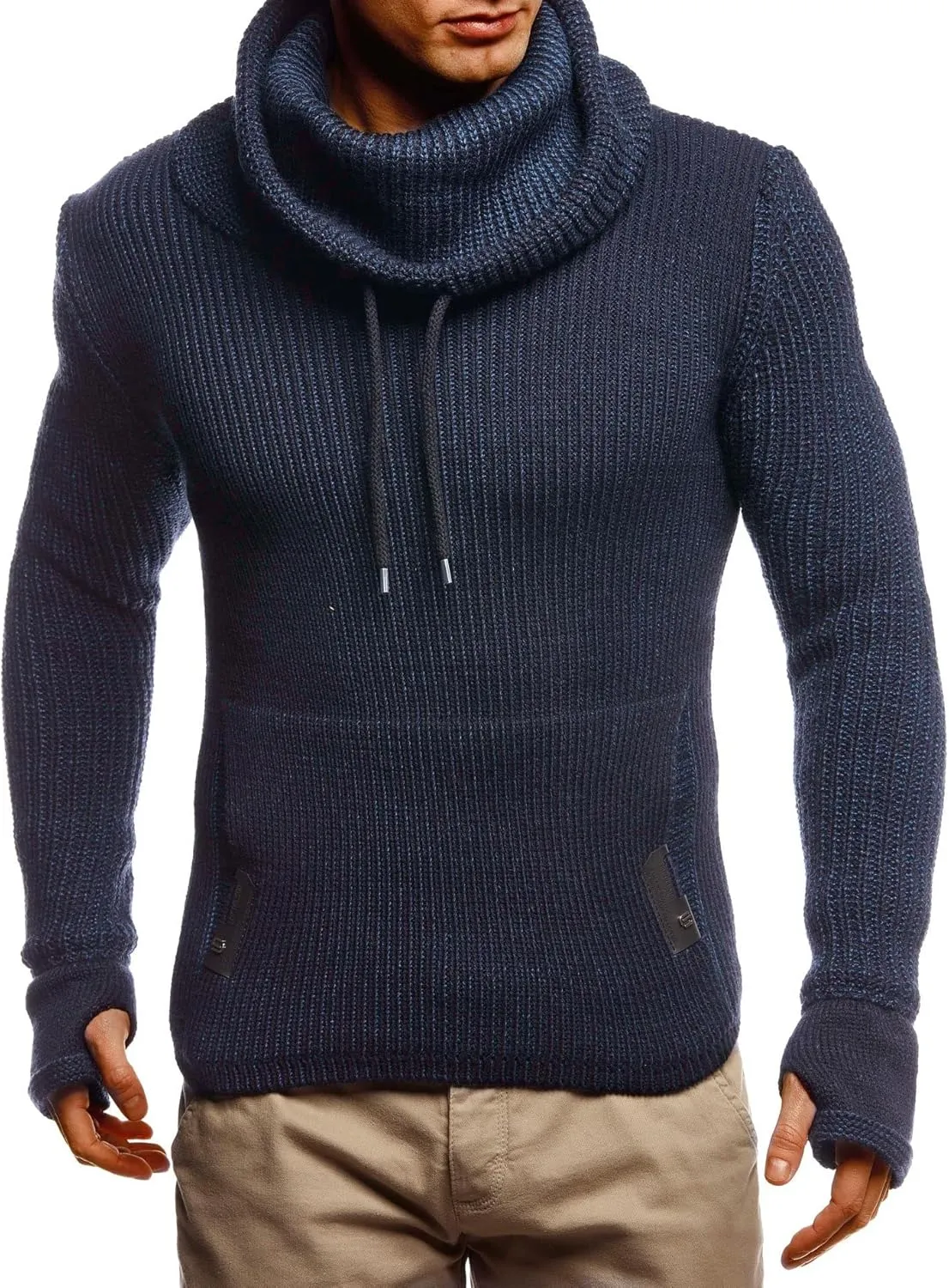 Leif Nelson Mens Knitted Pullover | Long-Sleeved Slim fit Shirt | Basic Longsleeve Sweatshirt with Shawl Collar for Men