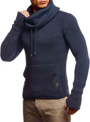 Leif Nelson Mens Knitted Pullover | Long-Sleeved Slim fit Shirt | Basic Longsleeve Sweatshirt with Shawl Collar for Men