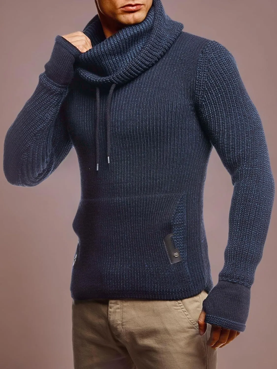 Leif Nelson Mens Knitted Pullover | Long-Sleeved Slim fit Shirt | Basic Longsleeve Sweatshirt with Shawl Collar for Men