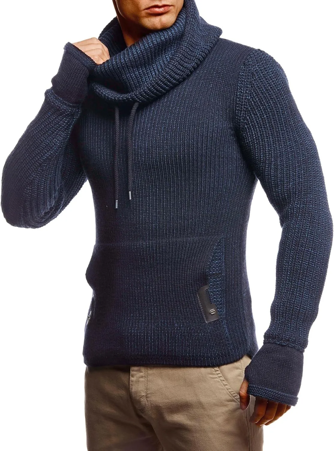 Leif Nelson Mens Knitted Pullover | Long-Sleeved Slim fit Shirt | Basic Longsleeve Sweatshirt with Shawl Collar for Men