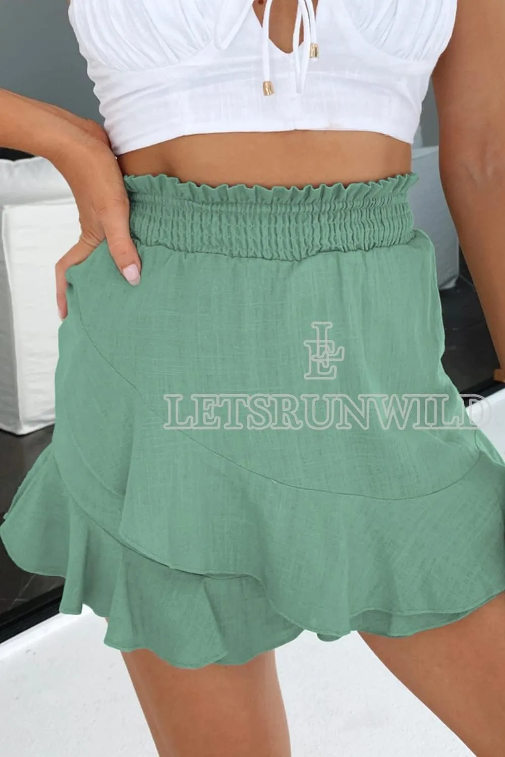 LETSRUNWILD Women's Mini Skirt Skort Ruffle Trendy Beach Cotton High Waisted Flowy Wrap Shorts for Summer