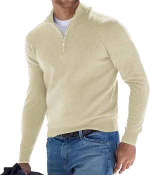 Lexiart Men's Quarter Zip Sweater Casual Mock Neck Pullover Ribbed Knit Polo Sweater