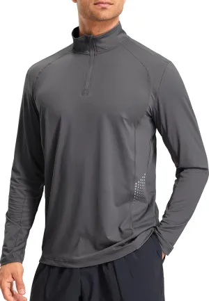 Libin Men's Running Shirts Quarter Zip Pullover Long Sleeve Quick Dry Athletic Workout Shirt Lightweight Sun Hiking Shirt