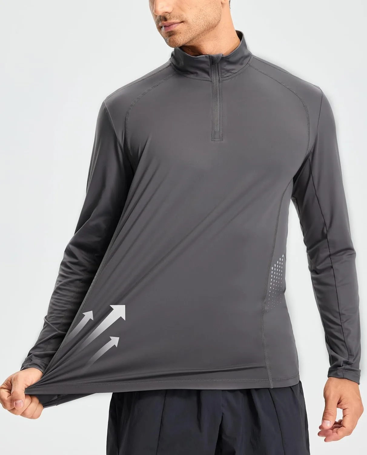 Libin Men's Running Shirts Quarter Zip Pullover Long Sleeve Quick Dry Athletic Workout Shirt Lightweight Sun Hiking Shirt
