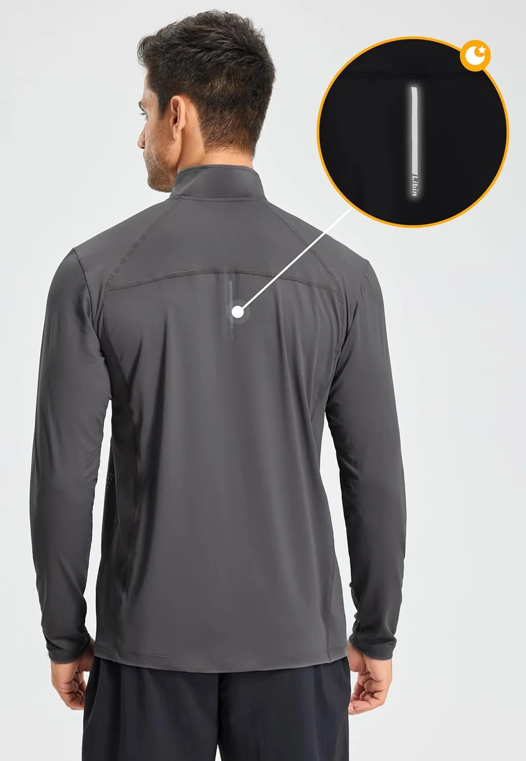 Libin Men's Running Shirts Quarter Zip Pullover Long Sleeve Quick Dry Athletic Workout Shirt Lightweight Sun Hiking Shirt