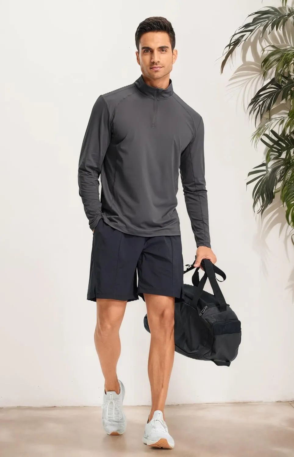 Libin Men's Running Shirts Quarter Zip Pullover Long Sleeve Quick Dry Athletic Workout Shirt Lightweight Sun Hiking Shirt