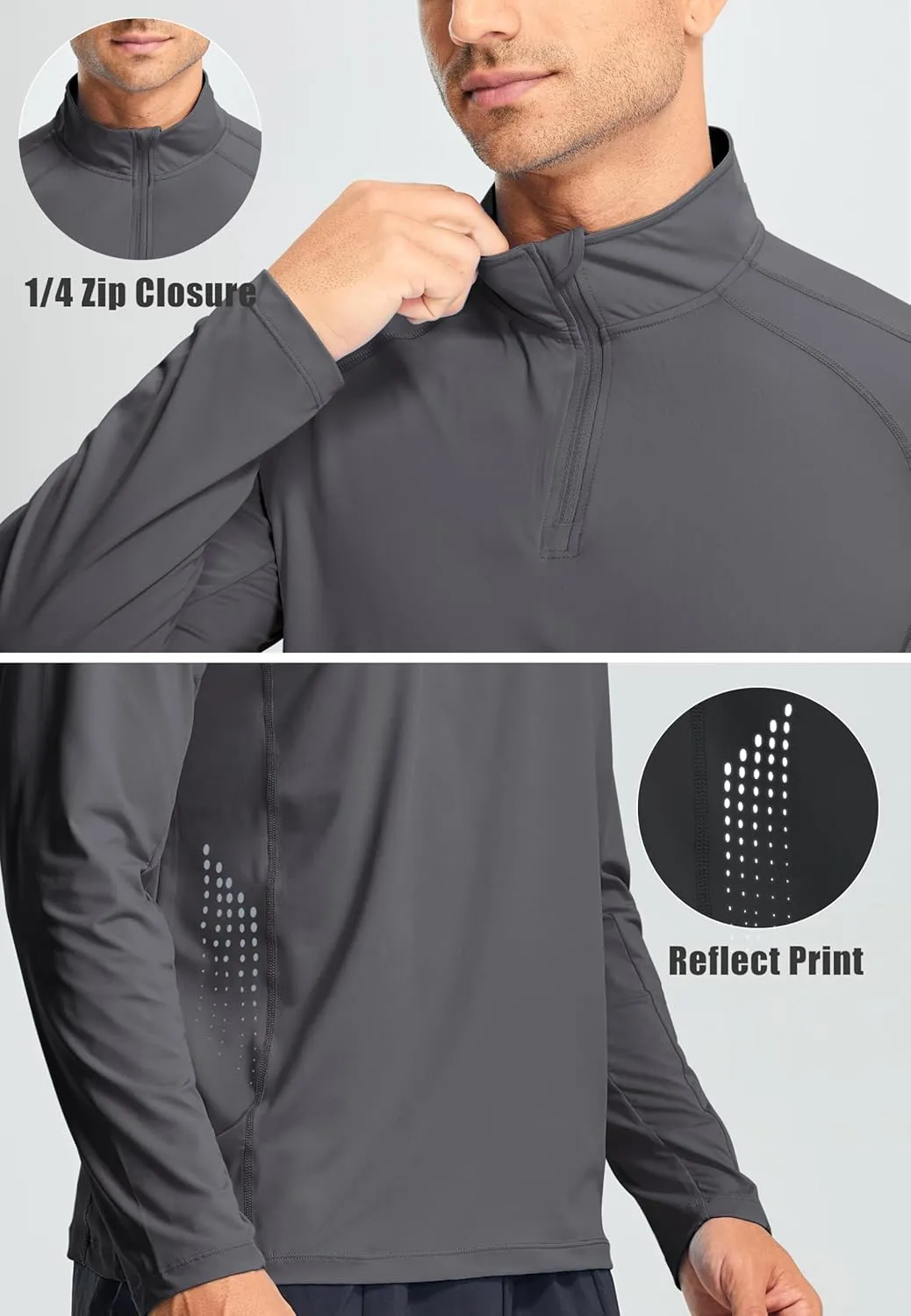 Libin Men's Running Shirts Quarter Zip Pullover Long Sleeve Quick Dry Athletic Workout Shirt Lightweight Sun Hiking Shirt