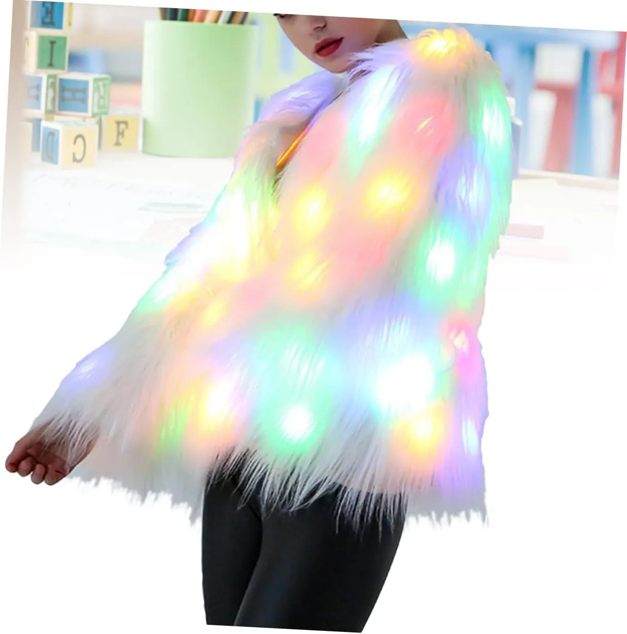 LIFKOME LED Fur Coat Women Faux Fur Coat Light up Fuzzy LED Furry Jacket Fancy Dress Party Dress up LED Outwear
