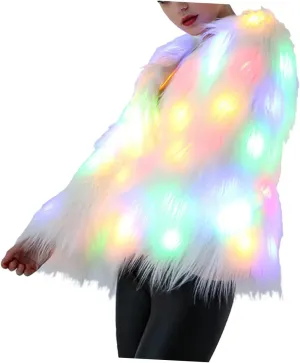 LIFKOME LED Fur Coat Women Faux Fur Coat Light up Fuzzy LED Furry Jacket Fancy Dress Party Dress up LED Outwear