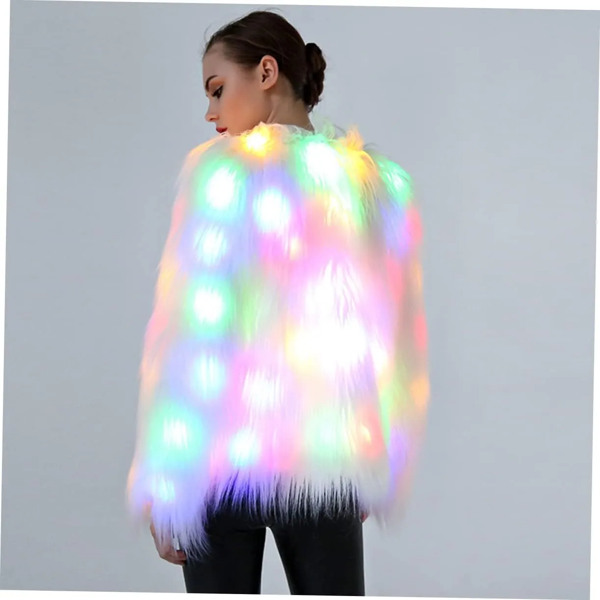 LIFKOME LED Fur Coat Women Faux Fur Coat Light up Fuzzy LED Furry Jacket Fancy Dress Party Dress up LED Outwear