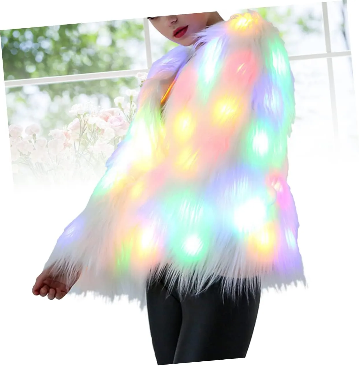 LIFKOME LED Fur Coat Women Faux Fur Coat Light up Fuzzy LED Furry Jacket Fancy Dress Party Dress up LED Outwear