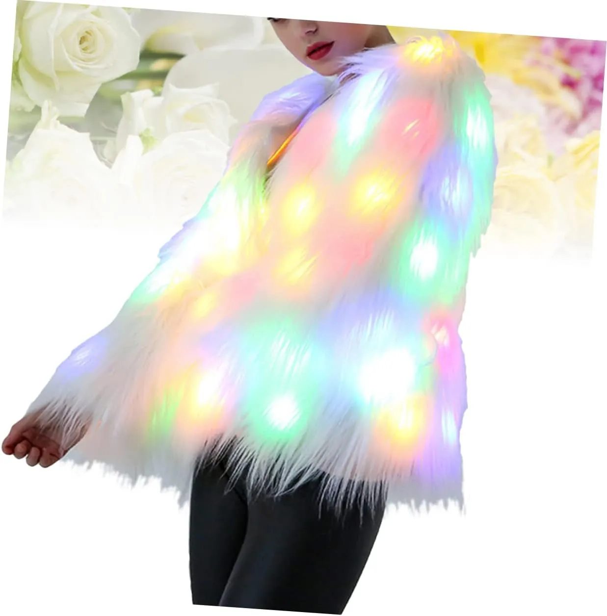 LIFKOME LED Fur Coat Women Faux Fur Coat Light up Fuzzy LED Furry Jacket Fancy Dress Party Dress up LED Outwear