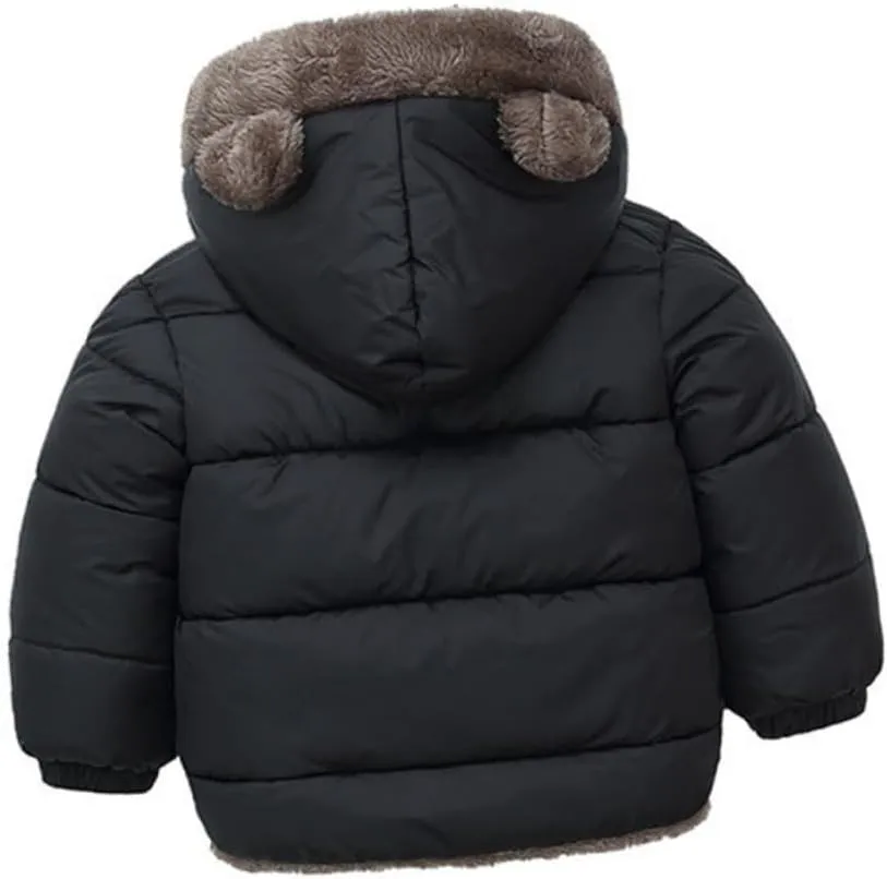 LIFKOME Warmest Boys and Girls Winter Coat down Jacket Hood Cotton-padded Boys Girls Stylish and Comfortable Black
