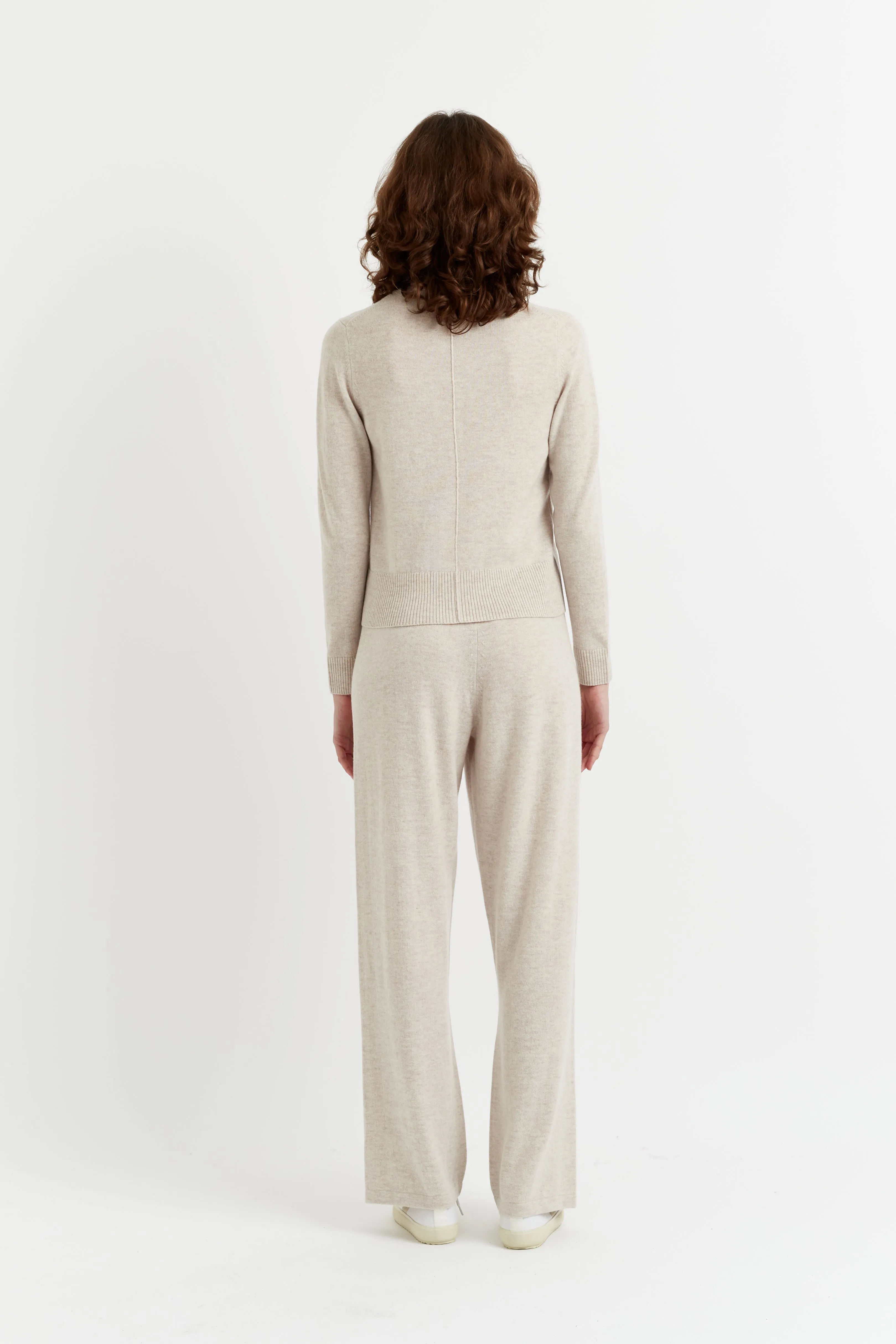 Light-Oatmeal Wool-Cashmere Cropped Sweater