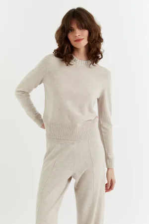 Light-Oatmeal Wool-Cashmere Cropped Sweater