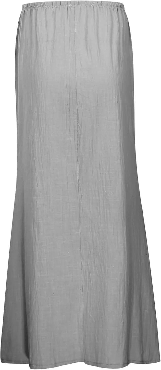 Linen Maxi Skirts for Women Trendy Comfy Drawstring A Line Skirts Boho Dress Long Flowy Skirt Summer Vacation Outfits