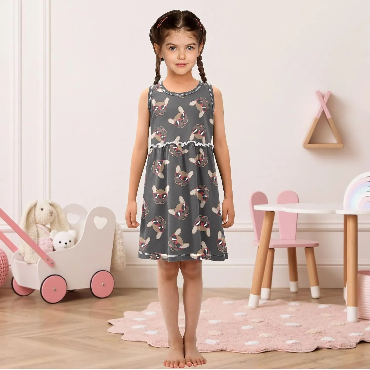 Little Girls Cotton Dress Sleeveless Casual Summer Sundress Printed Jumper Skirt 2-8 Years