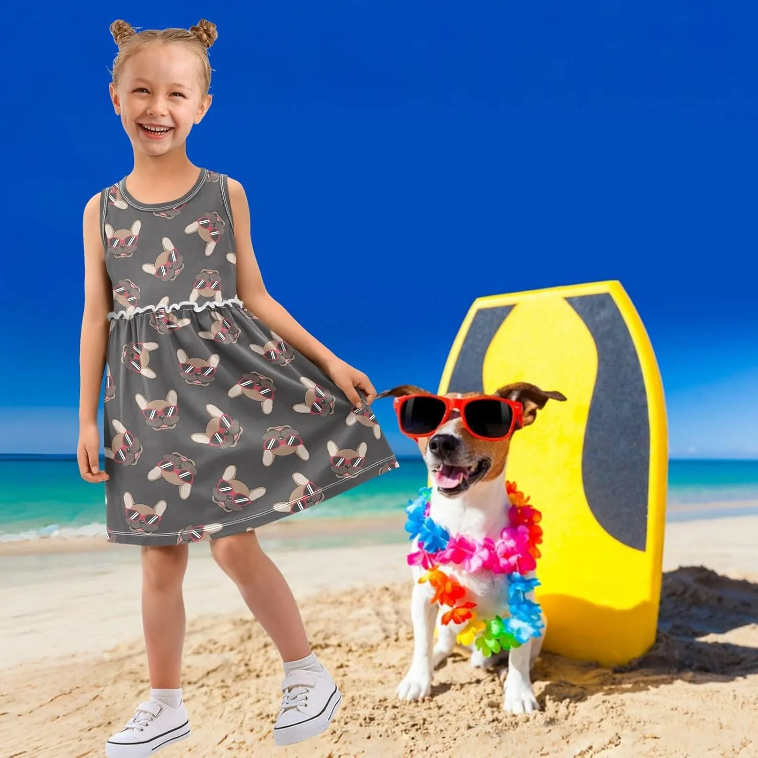 Little Girls Cotton Dress Sleeveless Casual Summer Sundress Printed Jumper Skirt 2-8 Years