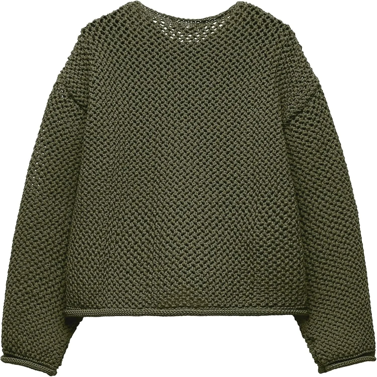 Locachy Women's Crochet Chunky Knit Sweater Cardigan Trendy Crewneck Gold Button Down Sweater