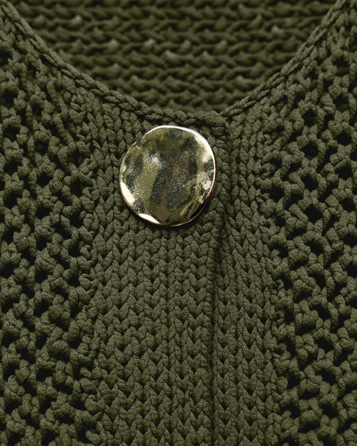 Locachy Women's Crochet Chunky Knit Sweater Cardigan Trendy Crewneck Gold Button Down Sweater