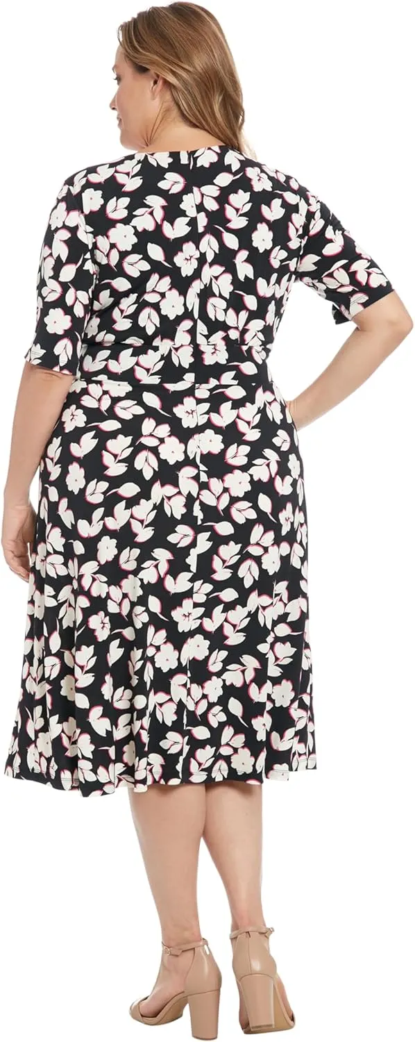 London Times Womens Elbow Sleeve A-line Midi-Pretty Garden Party Special Occasion Wedding Guest Dress