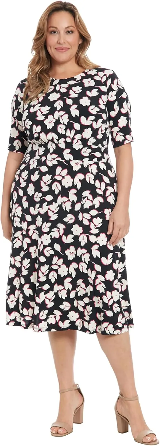 London Times Womens Elbow Sleeve A-line Midi-Pretty Garden Party Special Occasion Wedding Guest Dress