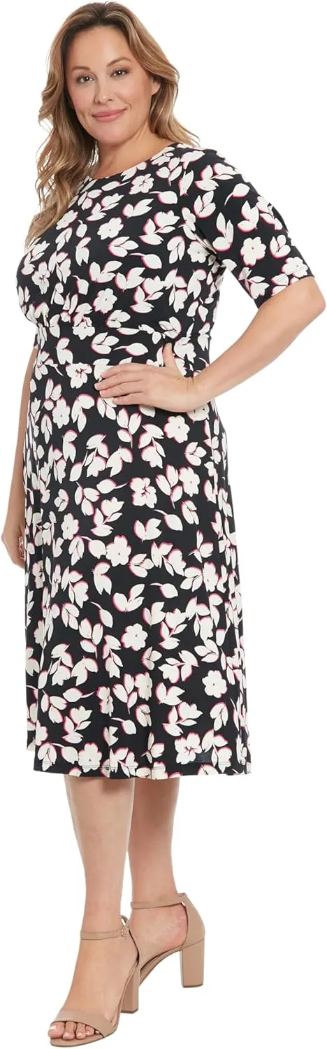 London Times Womens Elbow Sleeve A-line Midi-Pretty Garden Party Special Occasion Wedding Guest Dress