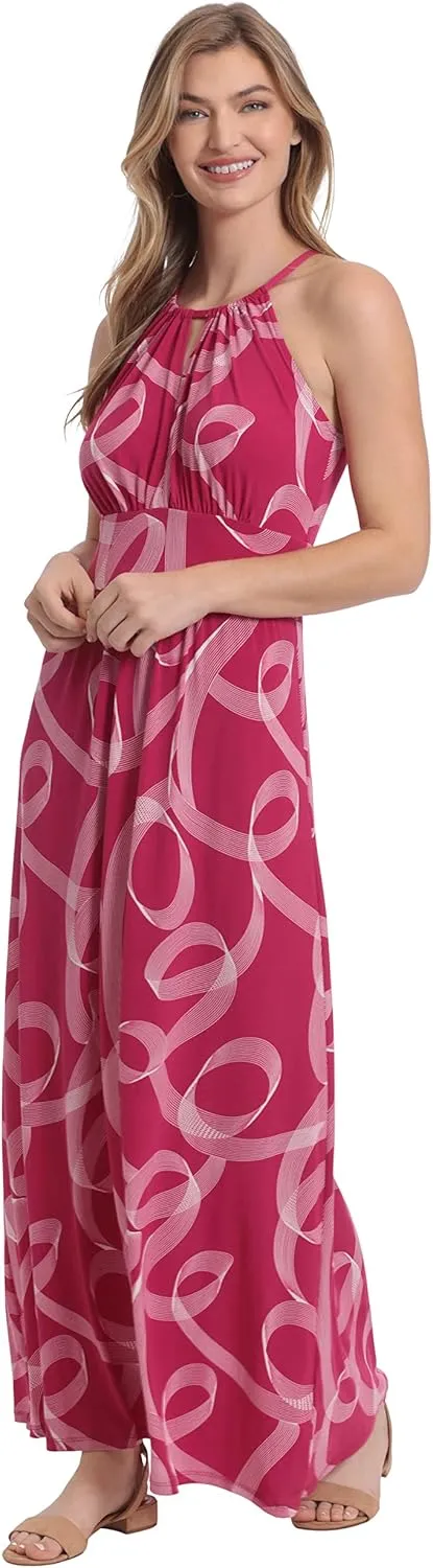 London Times Women's Halter Neckline Signature Morris Maxi Dress Vacation Occasion Event Guest of
