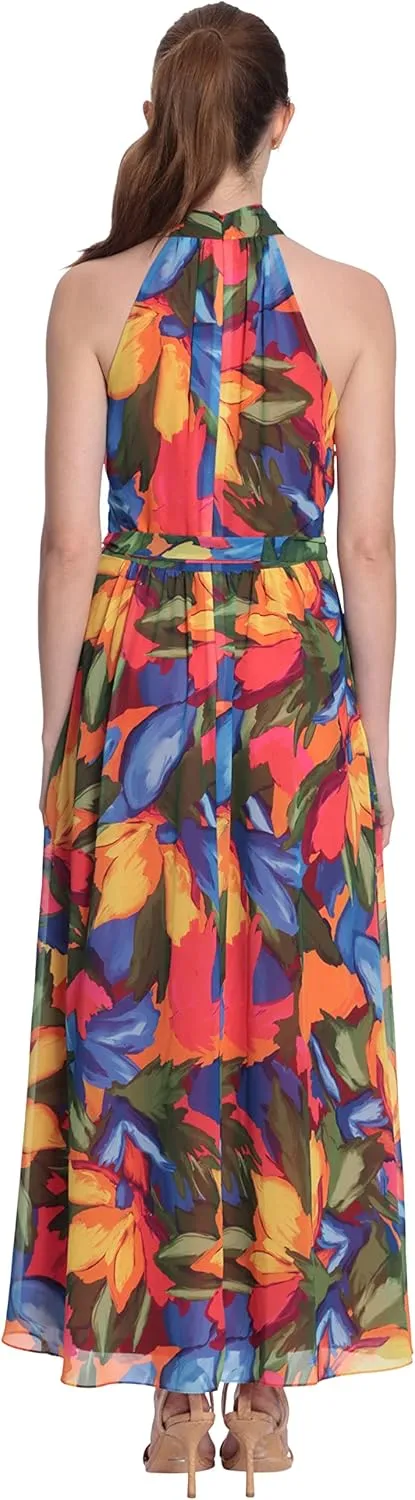 London Times Women's Twist Neck Halter Maxi Dress
