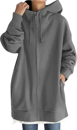 Long Sweatshirts for Women to Wear with Leggings Zip Up Hoodie Lightweight Oversized Jackets 2024 Coat with Pockets