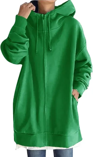 Long Sweatshirts for Women to Wear with Leggings Zip Up Hoodie Lightweight Oversized Jackets 2024 Coat with Pockets