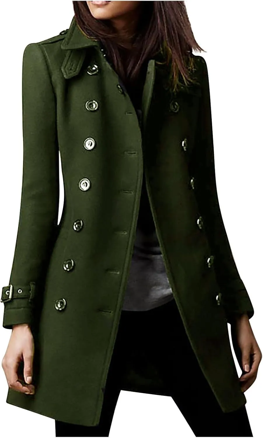 Long Winter Coats for Women Classic Notched Lapel Double Breasted Trench Coat Elegant Winter Wool Blend Overcoats