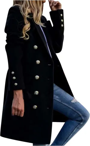 Long Winter Coats for Women Classic Notched Lapel Double Breasted Trench Coat Elegant Winter Wool Blend Overcoats