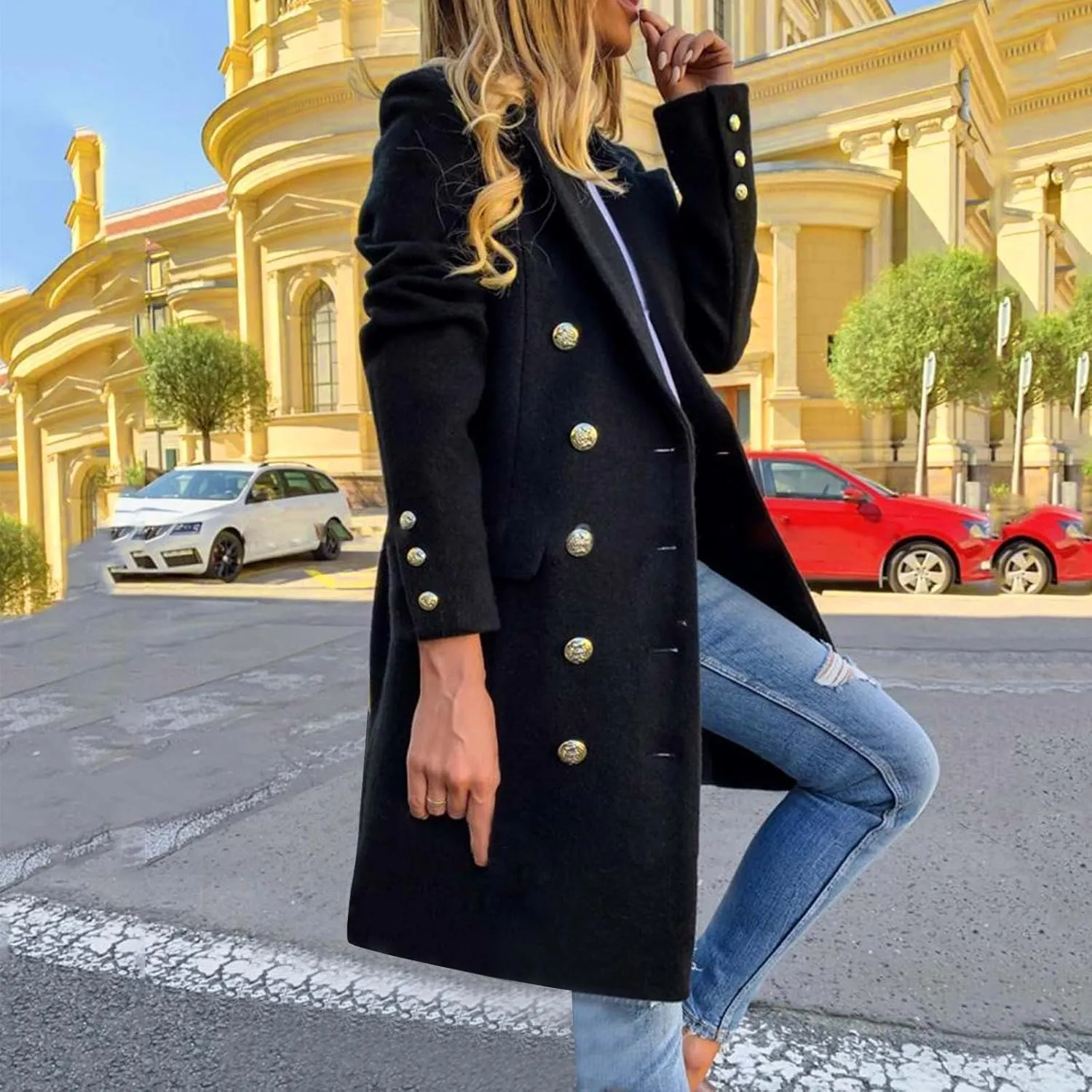 Long Winter Coats for Women Classic Notched Lapel Double Breasted Trench Coat Elegant Winter Wool Blend Overcoats