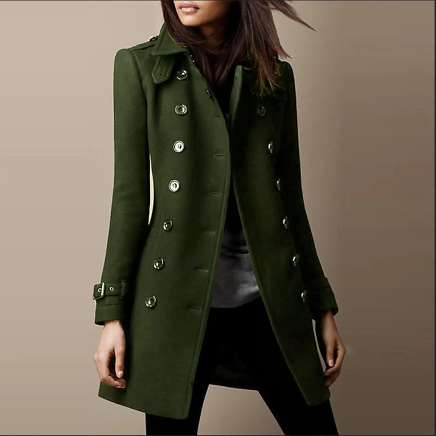 Long Winter Coats for Women Classic Notched Lapel Double Breasted Trench Coat Elegant Winter Wool Blend Overcoats