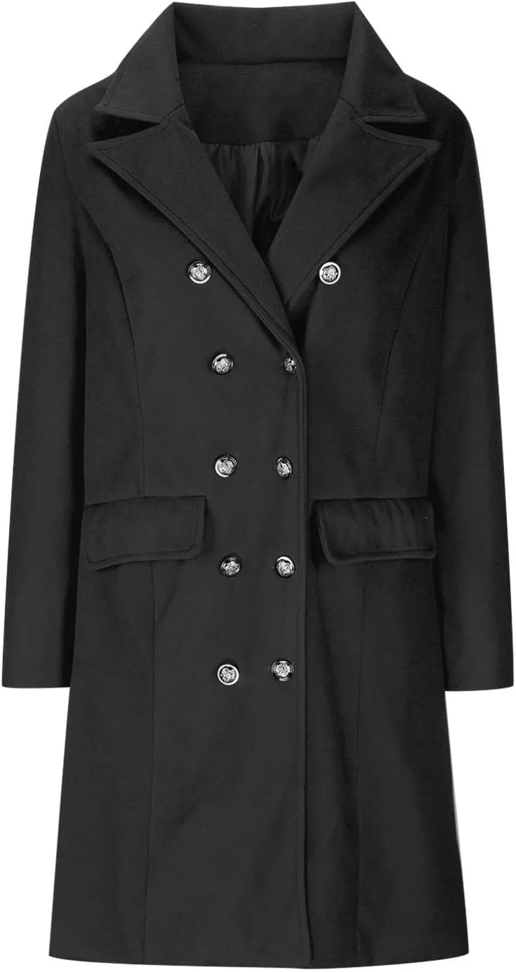 Long Winter Coats for Women Classic Notched Lapel Double Breasted Trench Coat Elegant Winter Wool Blend Overcoats