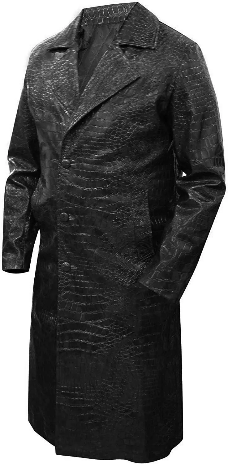 LP-FACON Mens Vintage Fur Shearling Sheepskin Leather Trench Coat Winter Collection