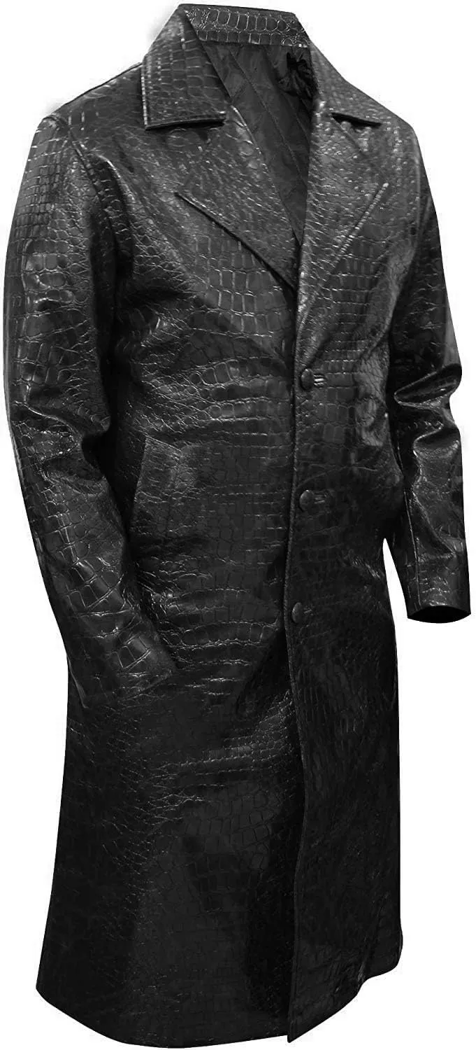 LP-FACON Mens Vintage Fur Shearling Sheepskin Leather Trench Coat Winter Collection