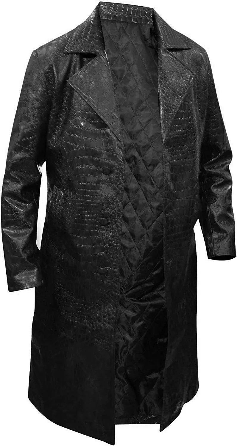 LP-FACON Mens Vintage Fur Shearling Sheepskin Leather Trench Coat Winter Collection