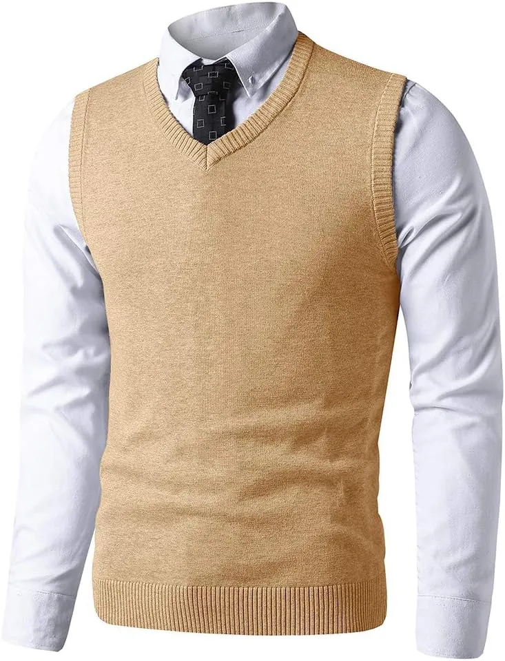 LTIFONE Sweater Vest for Men, Knited Business Slim Fit Mens V Neck Sweater, Big and Tall Pullover Sleeveless Sweaters