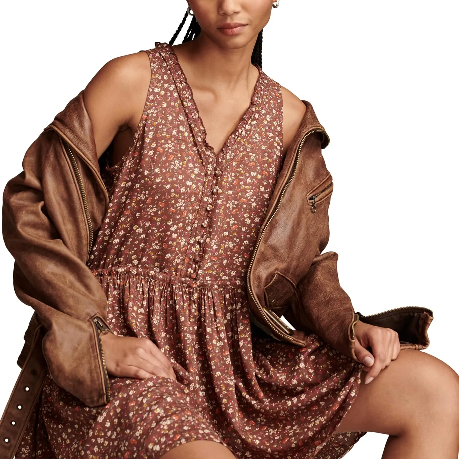 Lucky Brand Women's Floral Printed Ruffle Mini Dress