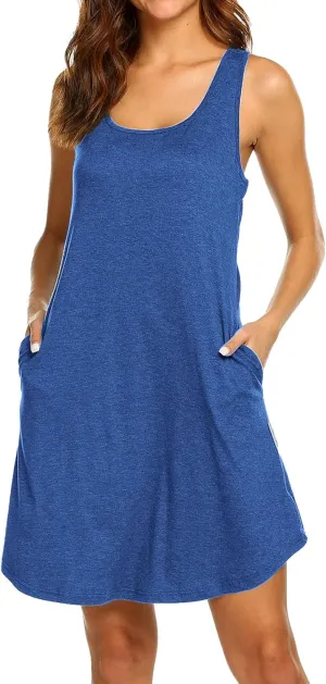 LuckyMore Womens Casual Scoop Neck Sleeveless Racerback Tunic Dress with Pockets