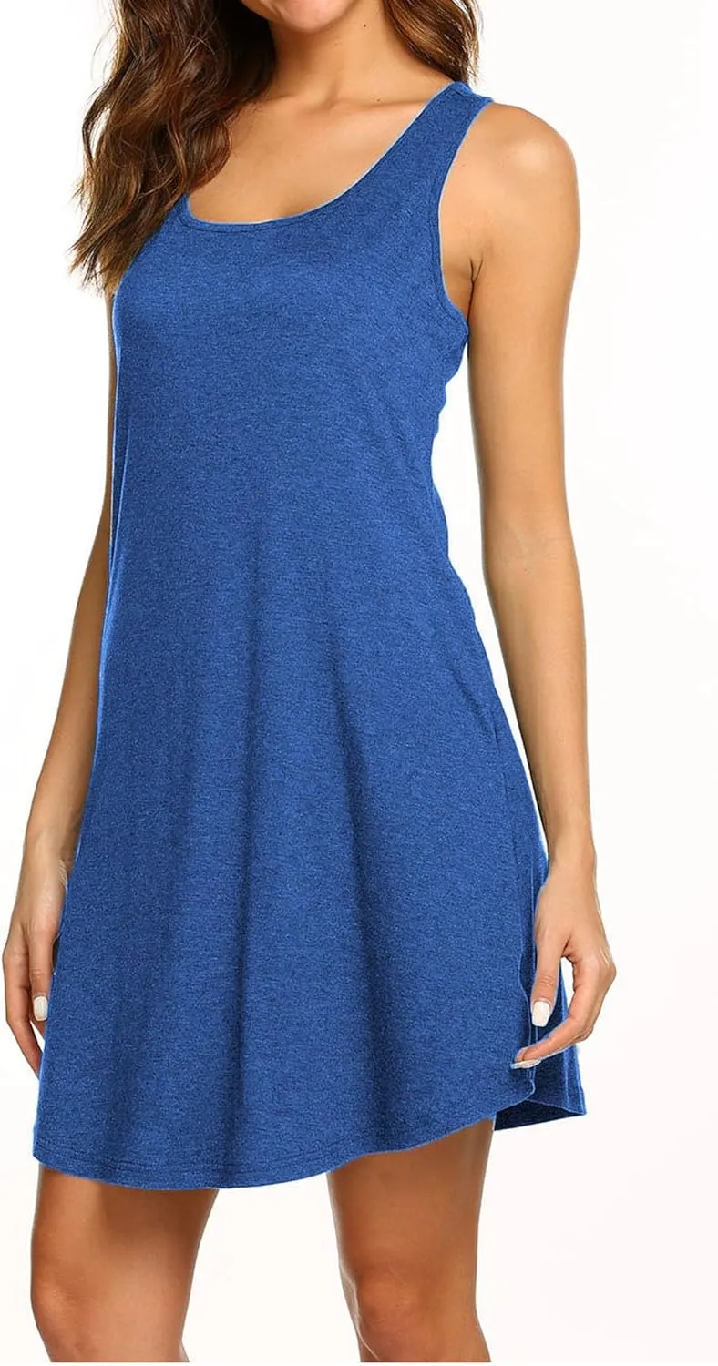 LuckyMore Womens Casual Scoop Neck Sleeveless Racerback Tunic Dress with Pockets