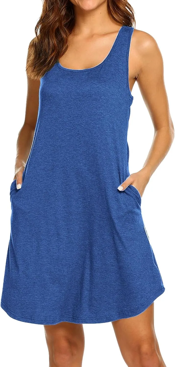 LuckyMore Womens Casual Scoop Neck Sleeveless Racerback Tunic Dress with Pockets