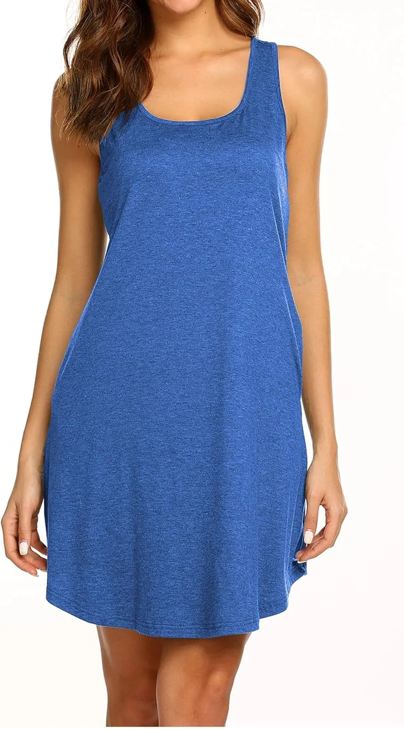 LuckyMore Womens Casual Scoop Neck Sleeveless Racerback Tunic Dress with Pockets